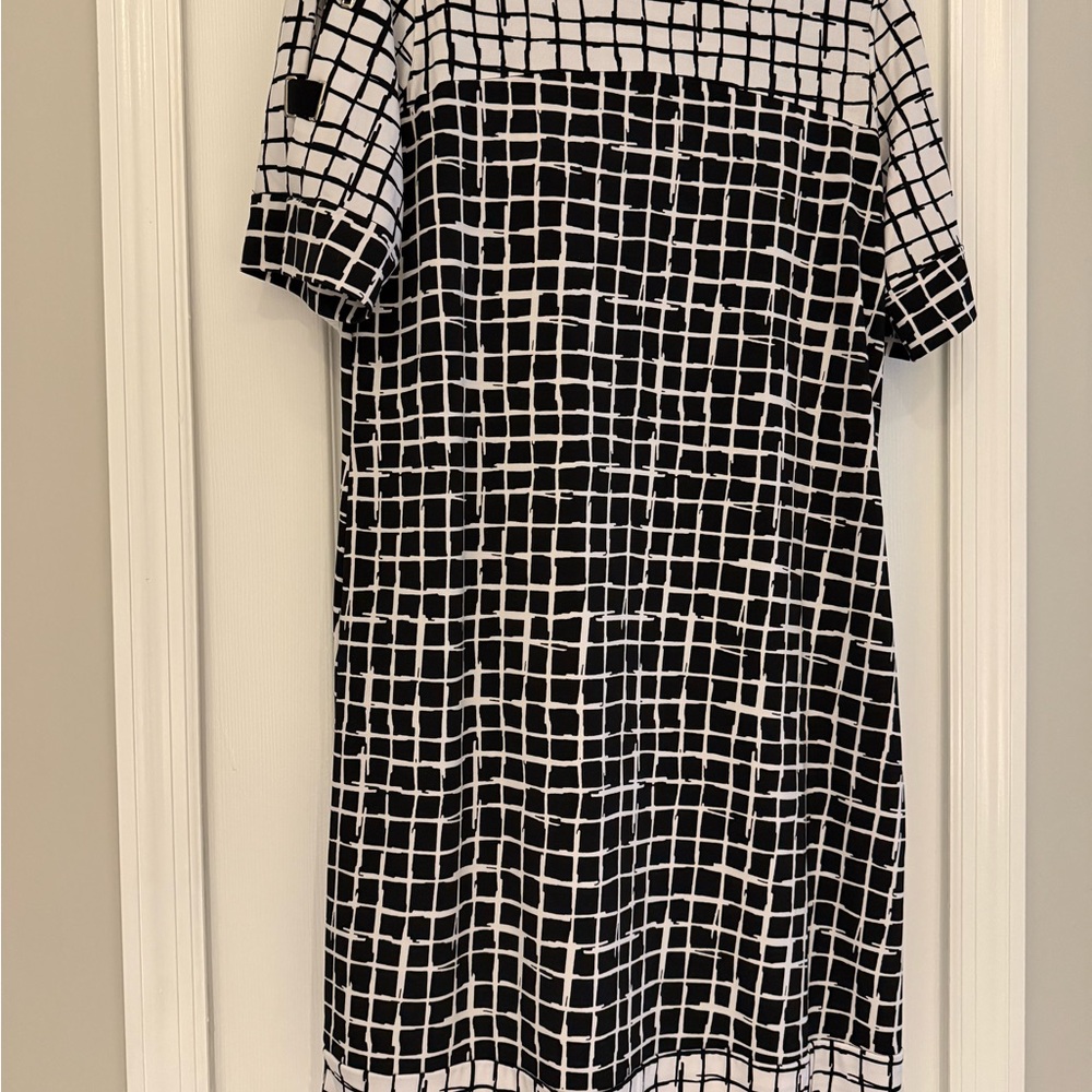 JM Collection Black and White Grid Midi Dress